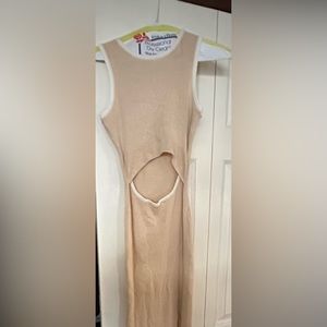 Never used tan summer dress with slit on the belly.
